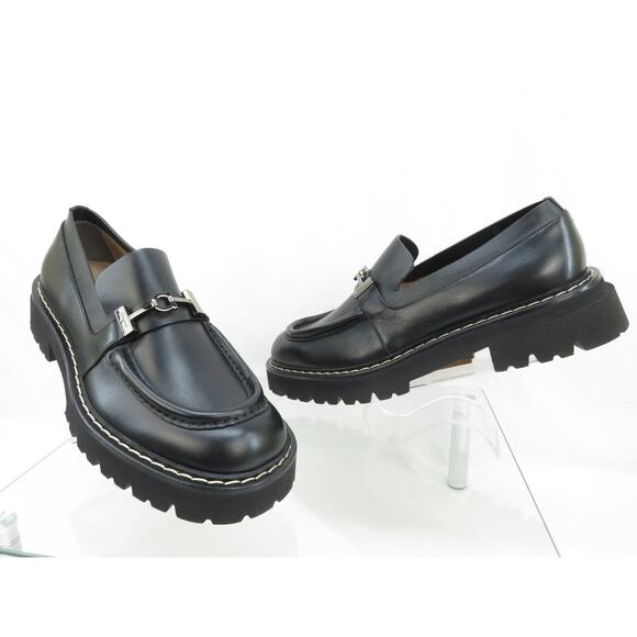 NIB FERRAGAMO IGNAZIO BLACK LEATHER GANCIO BIT LOGO LUG PLATFORM LOAFERS 10.5 M - Picture 7 of 14